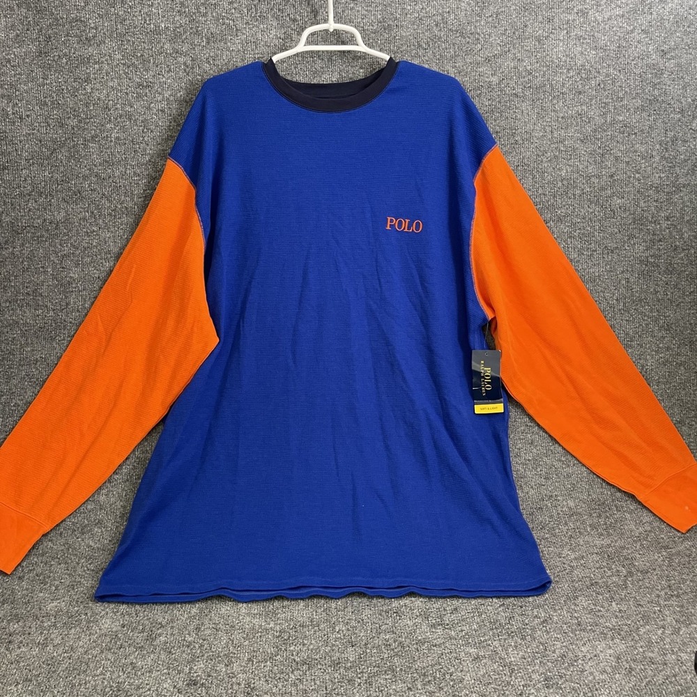 Polo Ralph Lauren Waffle Knit Shirt Mens 4X Blue Orange Long Sleeve NWT